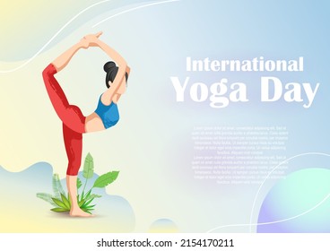 illustration of woman doing asana and meditation practice for International Yoga Day on 21st June