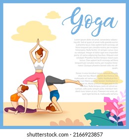 illustration of woman doing asana and meditation practice for International Yoga Day on 21st June