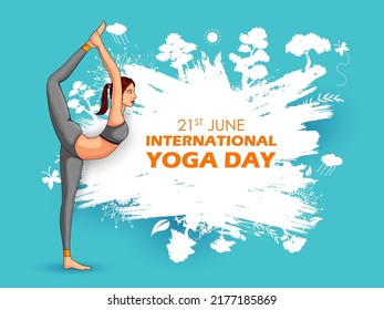 illustration of woman doing asana and meditation practice for International Yoga Day on 21st June