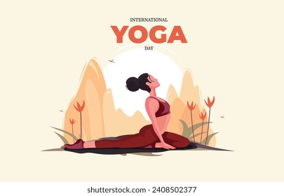 Illustration of woman doing asana and meditation practice for International Yoga Day on 21st June
