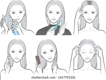 Illustration of woman doing hair care