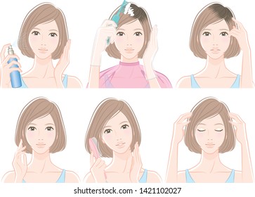 Illustration of woman doing hair care