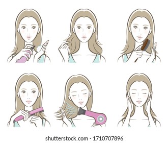 Illustration of woman doing hair care