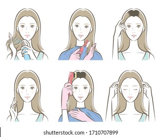 Illustration of woman doing hair care