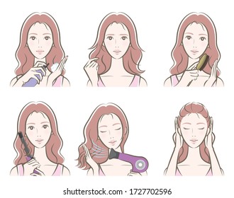 Illustration of woman doing hair care