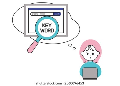 Illustration of a woman doing a keyword search