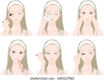 Illustration of a woman doing makeup