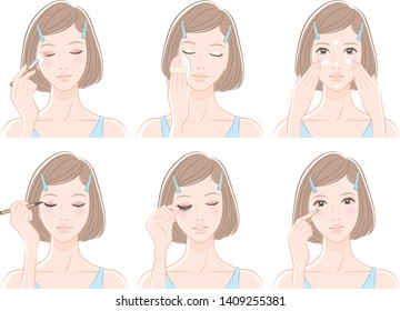 Illustration of a woman doing makeup