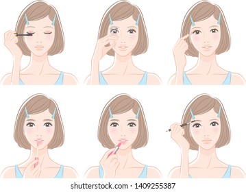 Illustration of a woman doing makeup