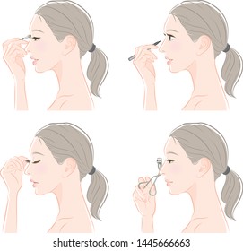 Illustration of a woman doing makeup