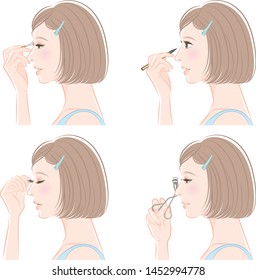 Illustration of a woman doing makeup