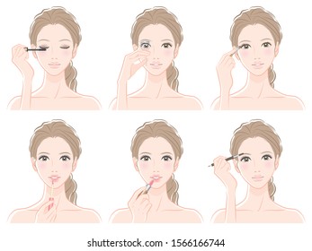 Illustration of a woman doing makeup