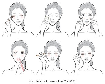 Illustration of a woman doing makeup