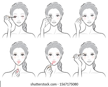 Illustration of a woman doing makeup