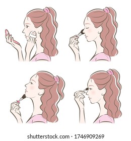 Illustration Of A Woman Doing Makeup