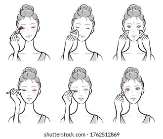 Illustration of a woman doing makeup