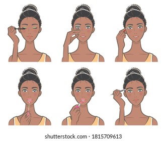 Illustration of a woman doing makeup
