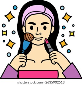 illustration of a woman doing makeup