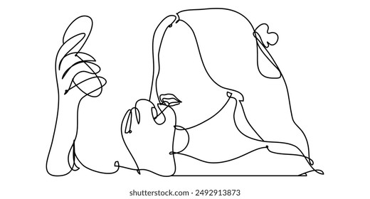 The Illustration of woman doing make-up with single line style. Which is made by hand drawn with single line. This line art can be use for advertisement, logo, icon, etc.