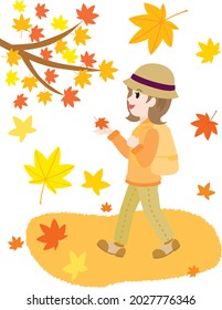 Illustration of a woman doing maple-tree viewing