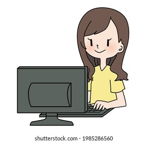 Illustration of a woman doing PC work