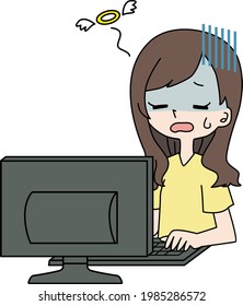 Illustration of a woman doing PC work