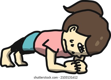 Illustration of a woman doing a plank for physical fitness and diet.