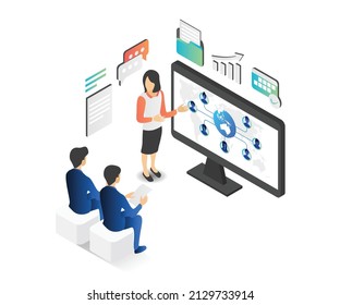 Illustration Of A Woman Doing A Presentation Or Training To A Client