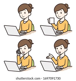 Illustration of a woman doing remote work.