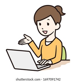 Illustration of a woman doing remote work.