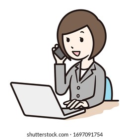 Illustration of a woman doing remote work.