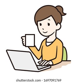 Illustration of a woman doing remote work.