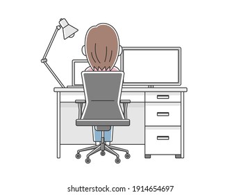 Illustration of a woman doing remote work at her desk.