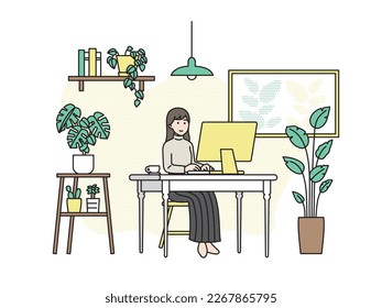 Illustration of a woman doing remote work