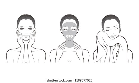 Illustration of a woman doing skin care