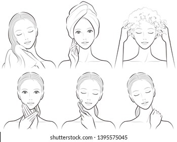 Illustration of a woman doing skin care