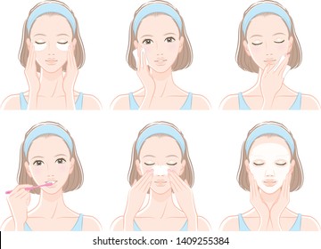 Illustration of a woman doing skin care