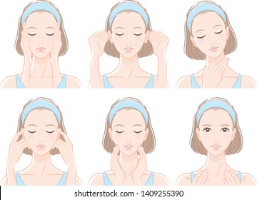 Illustration of a woman doing skin care