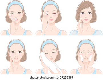 Illustration of a woman doing skin care