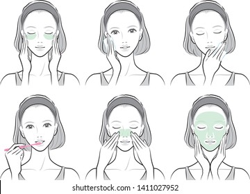 Illustration of a woman doing skin care