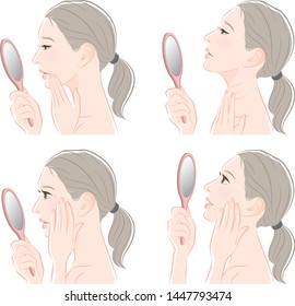 Illustration of a woman doing skin care