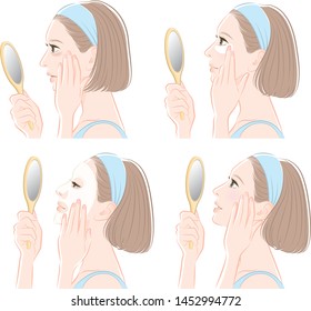 Illustration of a woman doing skin care