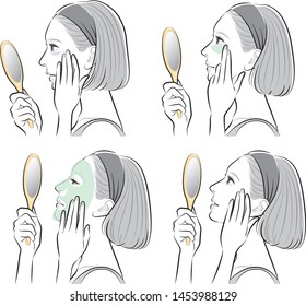 Illustration of a woman doing skin care