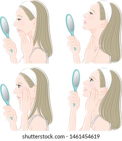 Illustration of a woman doing skin care