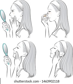 Illustration of a woman doing skin care