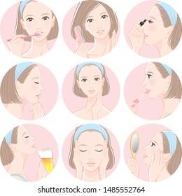 Illustration of a woman doing skin care