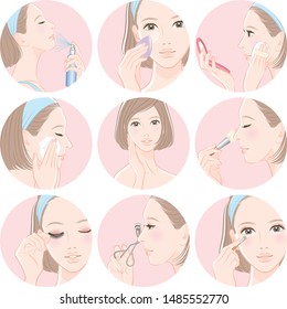 Illustration of a woman doing skin care