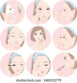 Illustration of a woman doing skin care