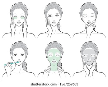 Illustration of a woman doing skin care