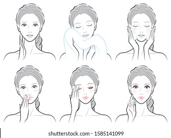 Illustration of a woman doing skin care